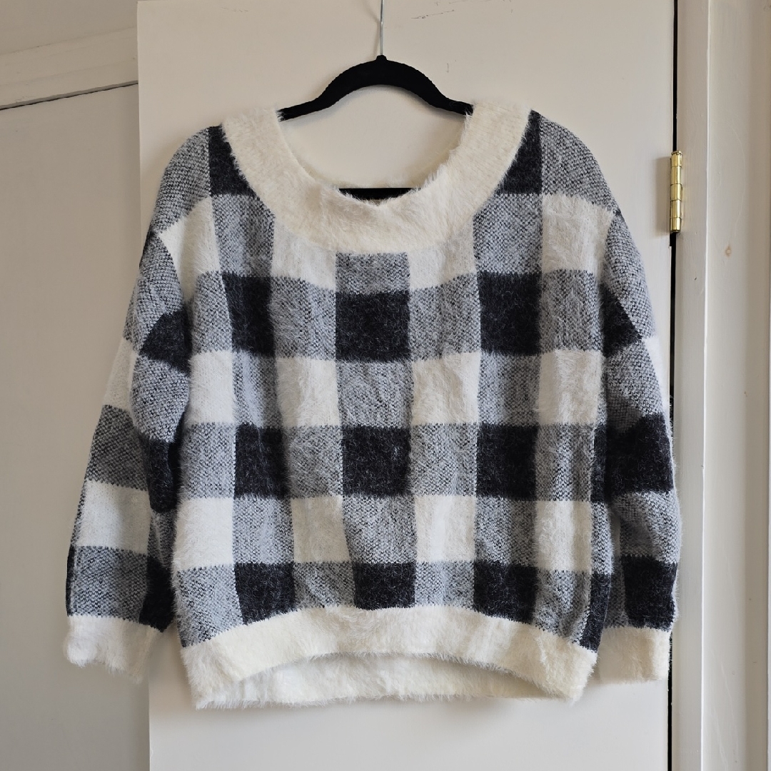 Express Black And White Plaid Sweater